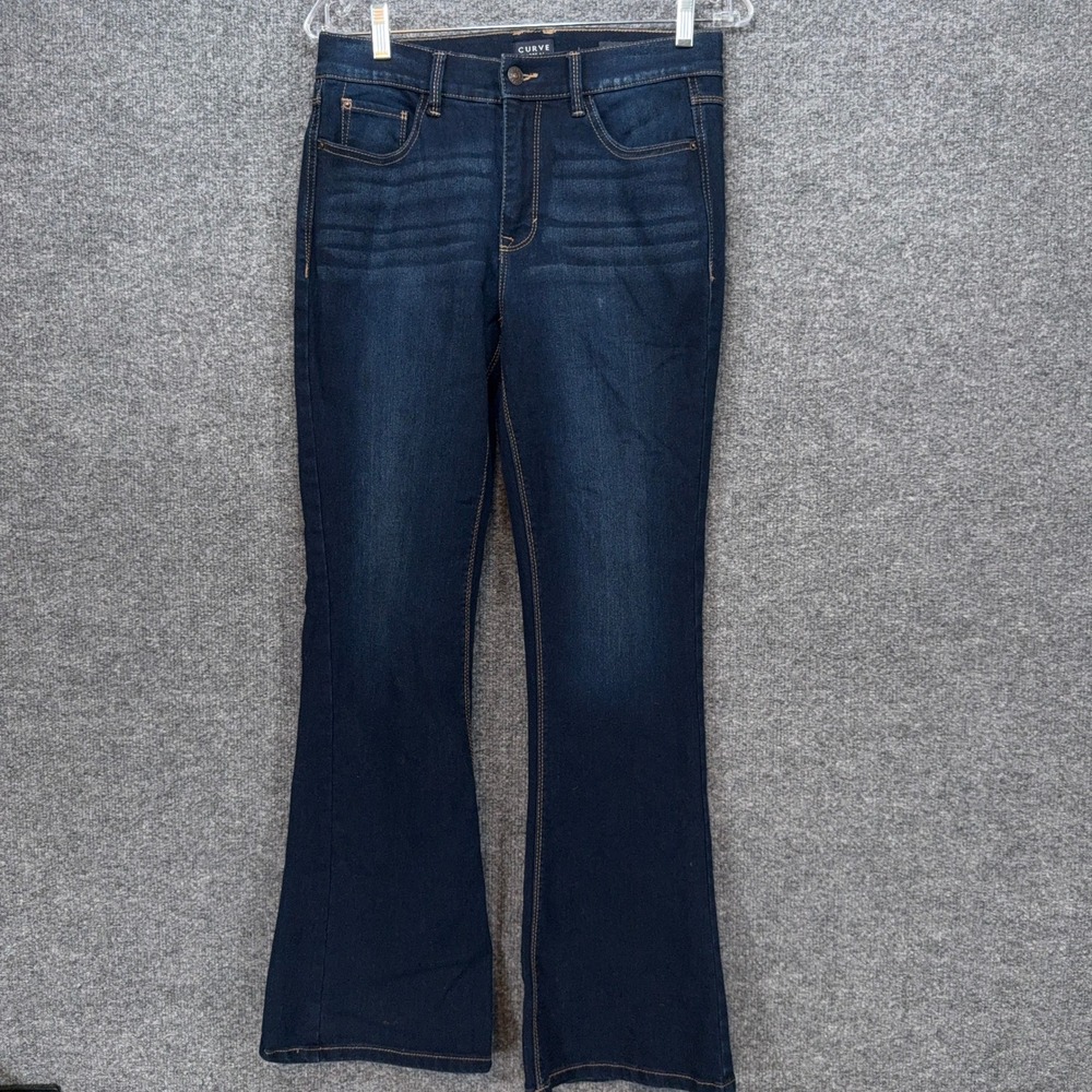 Curve Appeal High Rise Flare Jeans Womens 4 Dark Wash Stretch Denim Bell Bottom
